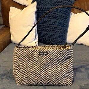 Vintage Kate Spade Wool Herringbone Brown Tweed Shoulder Bag with Black Strap